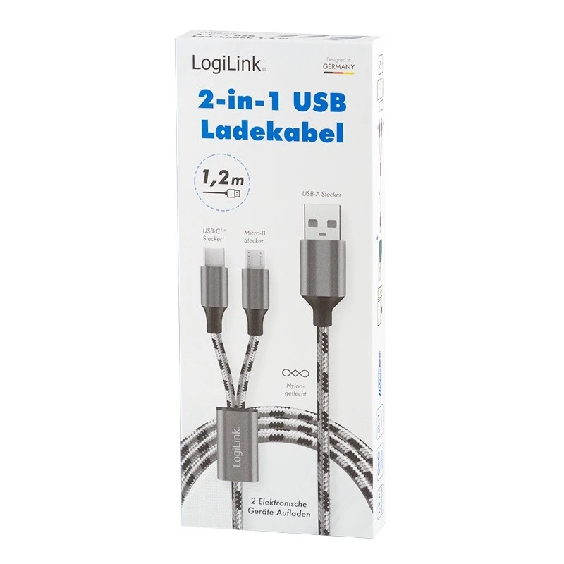 LogiLink CU0202 USB kabelis USB 2.0 1,2 m USB A USB C/Micro-USB A pelēks