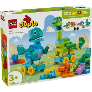 Konstruktors LEGO DUPLO 10451 Dinozauri uz riteņiem 3-in-1 komplekts, 108 gab., vecumam 3+, augstums 220 mm