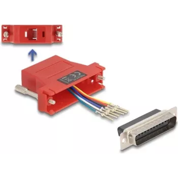 Dzimuma maiņas adapteris DELOCK 67094 — D-Sub 25 (sieviete/vīrietis) uz RJ12, sarkans