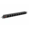 Strāvas sadales bloks LANBERG PDU-09F-0300-BK — 9x Type F rozetes, 3 m kabelis, alumīnija korpuss, 10 A