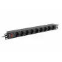 Strāvas sadales bloks LANBERG PDU-09F-0300-BK — 9x Type F rozetes, 3 m kabelis, alumīnija korpuss, 10 A