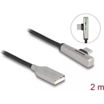 DeLOCK USB 2.0 kabelis Type-A vīrišķais uz Type-C vīrišķais leņķveida 60 W 2 m