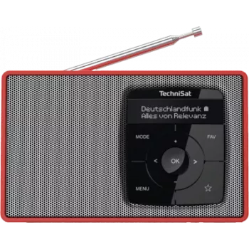 DAB+ digitālais radio TECHNISAT Digitradio 2 sarkans/sudraba — pārnēsājams DAB+/FM uztvērējs, iebūvēts skaļrunis