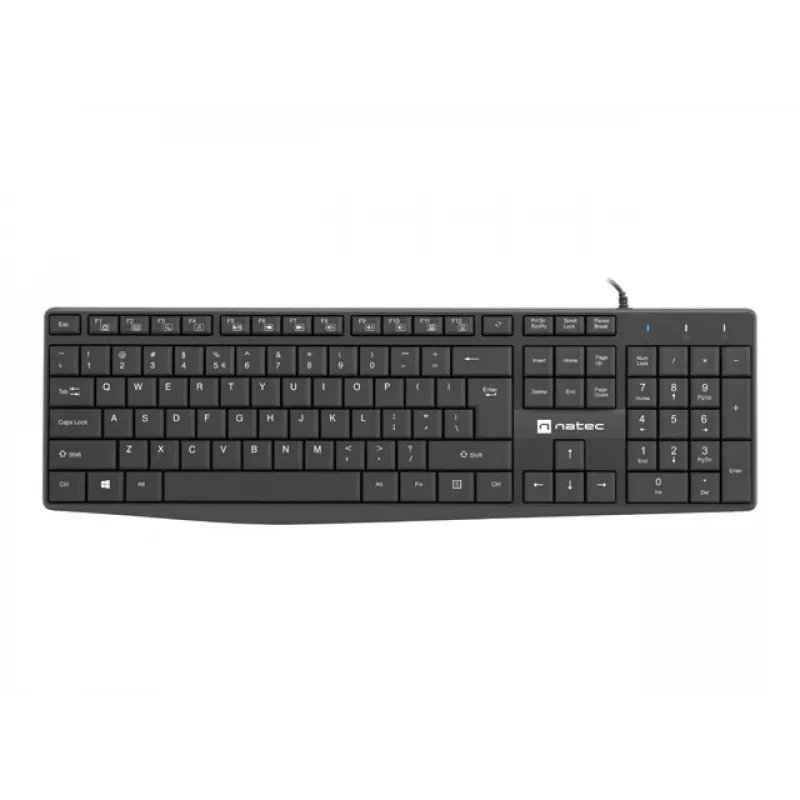 Vadu pilnizmēra tastatūra NATEC NAUTILUS NKL-1950 — USB, QWERTY US International, 105 taustiņi, melna