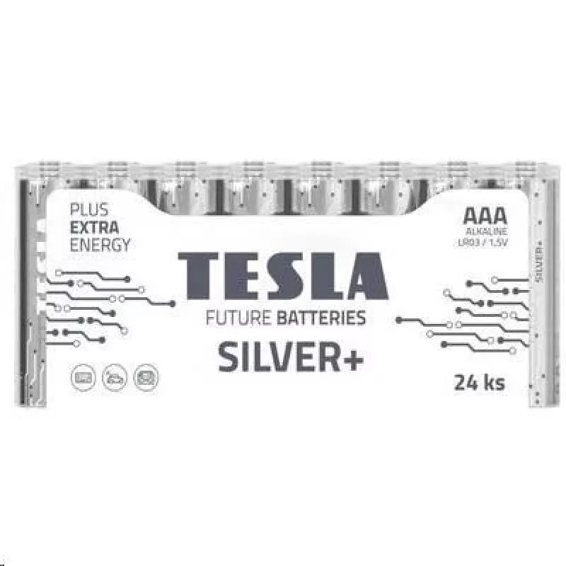 Baterijas Tesla AAA Sudraba+ Alkaline LR03 1150 mAh (24 gab.) (13032410)