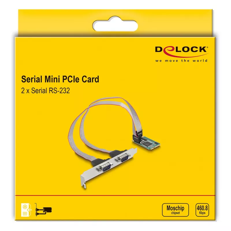 DeLOCK Mini PCIe karte pilna izmēra uz 2 x sērijveida RS-232 D-Sub 9 kontaktu