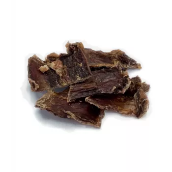 BULT Eko kaltēta liellopa gaļa suņiem 70 g — vienas sastāvdaļas dehidrēta liellopa gaļas uzkoda suņiem, olbaltumvielas 67,2%, tauki 15,7%
