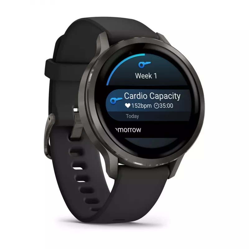 Garmin Venu 4 3,05 cm (1,2) AMOLED 41 mm Digitāls 390 x 390 pikseļi Skārienekrāns Melns Wi-Fi GPS (satelīts)