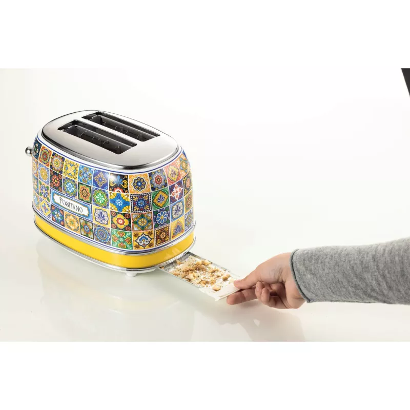 Ariete 155 Toaster Positano, 810 W, 2 šķēles, 6 apbrūnināšanas līmeņi, drupatu paplāte, atkausēšanas funkcija, automātiska izmešana, bez skavām