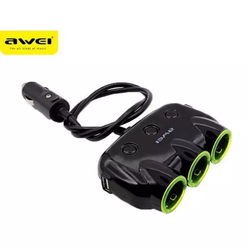 Automašīnas cigarešu pieslēdzēja adapteris Awei C-35 12 V un 24 V strāvas rozetēm