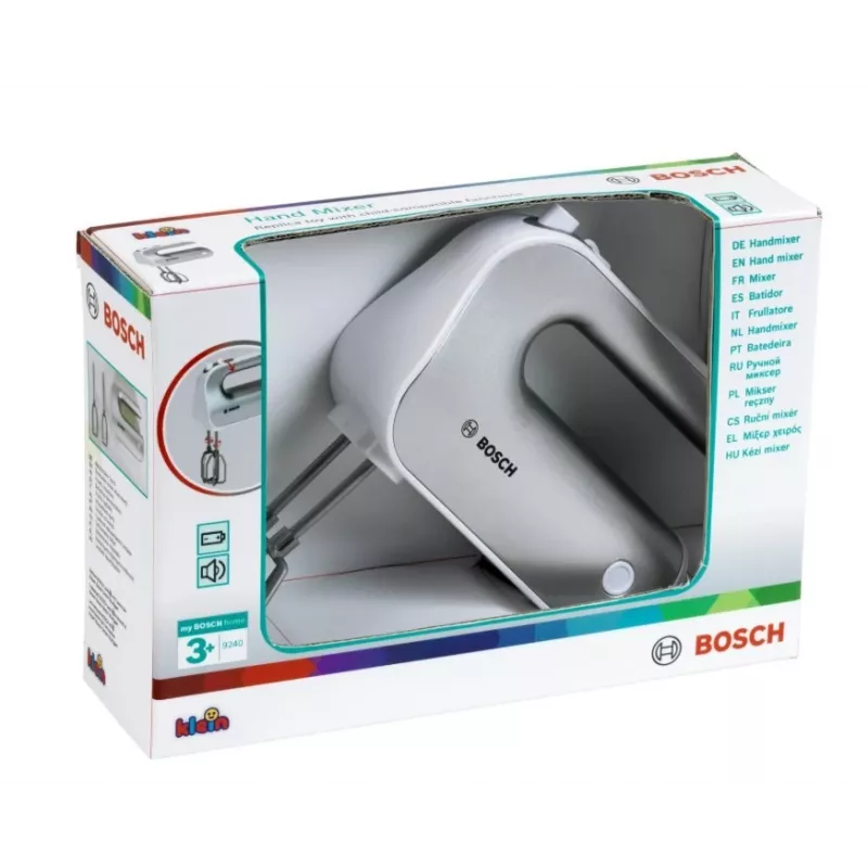 Rotaļu virtuves mikseris KLEIN Mixer Bosch 9240 Sudraba – izlikšanās spēļu ierīce, rokā turams izmērs bērniem