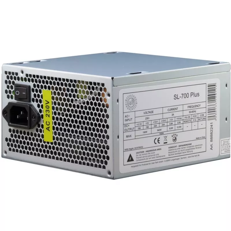 Inter-Tech SL-700 Plus - Barošanas bloks (iekšējais) - ATX12V 2,4 - AC 230 V - 700 W - aktīvais PFC (88882141)