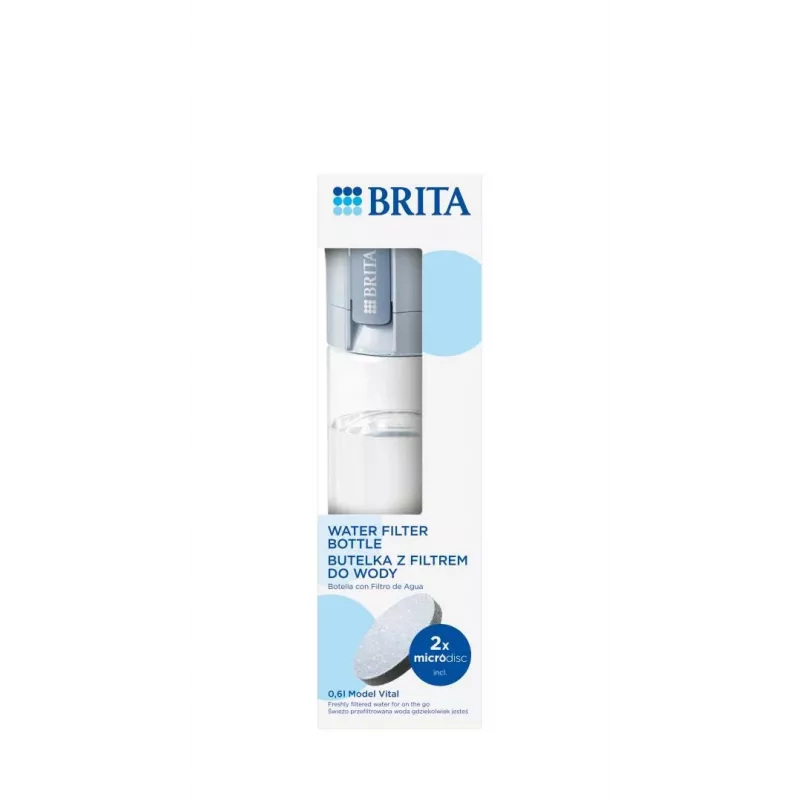 Filtrēšanas pudele BRITA Vital Pastel Blue 600 ml ar 2 MicroDisc filtriem, bez BPA, mazgājama trauku mašīnā