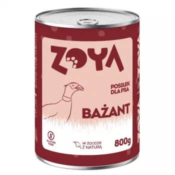 Mitrā suņu barība ZOYA fazāns 800 g — pilnvērtīgs konservs pieaugušiem suņiem, 76% mitruma, 9,5% olbaltumvielu