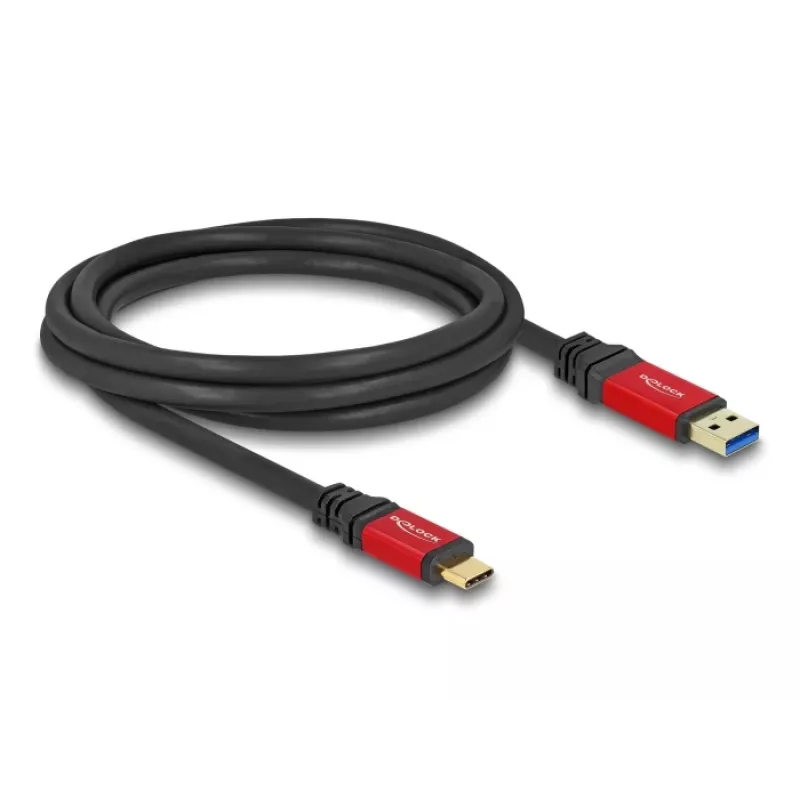 USB kabelis DeLOCK 80618 10 Gbps Type-A uz Type-C 2m sarkans metāls