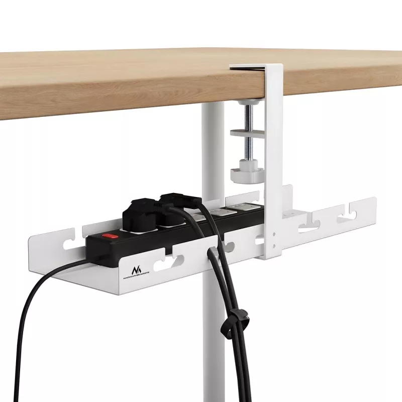 Zem galda kabeļu organizators MACLEAN MC-105 W — tērauds, balts, maks. slodze 5 kg, piemērots galda biezumam 0,5–50 mm