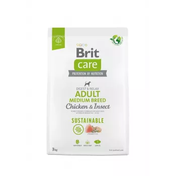 Sausā suņu barība Brit Care Sustainable Adult Medium Breed Chicken & Insect, 3 kg, Olbaltumvielas 26%, Tauki 16%