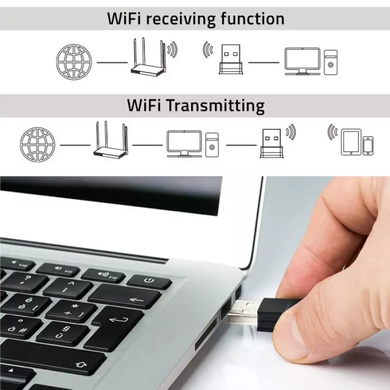 Bezvadu Mini USB Wi‑Fi adapteris QOLTEC 57007 — vienas joslas 2,4 GHz, līdz 150 Mb/s, iekšējā antena