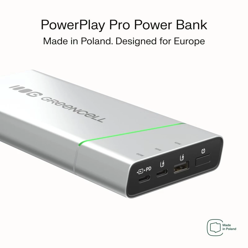 Portatīvs akumulators zaļa Cell BPLGC20P 20800 mAh litija jonu, USB-C PD 65W, 2x USB-C + 1x USB-A, alumīnija korpuss