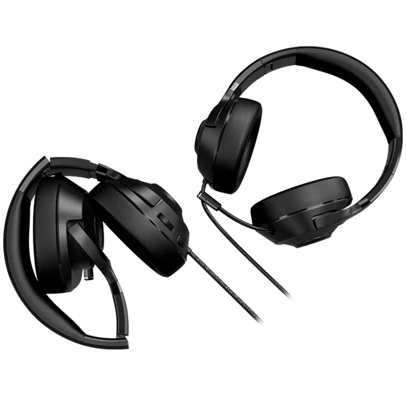 LORGAR Noah 101, Gaming austiņas ar mikrofonu, 3,5 mm ligzdas savienojums, kabeļa garums 2 m, salokāms dizains, PU ādas ausu spilventiņi, izmērs: 185*195*80 mm, 0,245 kg, melns