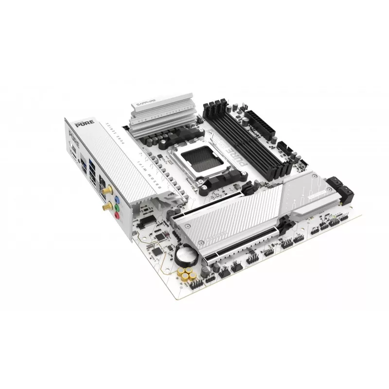 Mātesplate Sapphire PURE B850M WIFI Micro ATX — AMD B850, Socket AM5, DDR5 līdz 8000 MHz, 4 DIMM, Wi‑Fi 6, 2,5 Gb LAN, 2× M.2, PCIe 5.0 x16