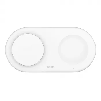 Belkin WIZ021VFWH - 2 vienā bezvadu uzlādes paliktnis ar Qi2 tehnoloģiju 15 W, balts