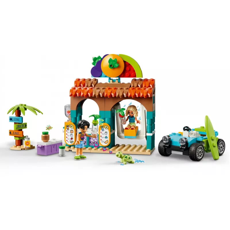LEGO Friends pludmales smūtiju stends – bērnu rotaļu ēdiena komplekts, dāvanu ideja meitenēm un zēniem vecumā no 6 gadiem ar 2 mini lellēm, bruņurupuča figūriņu un a