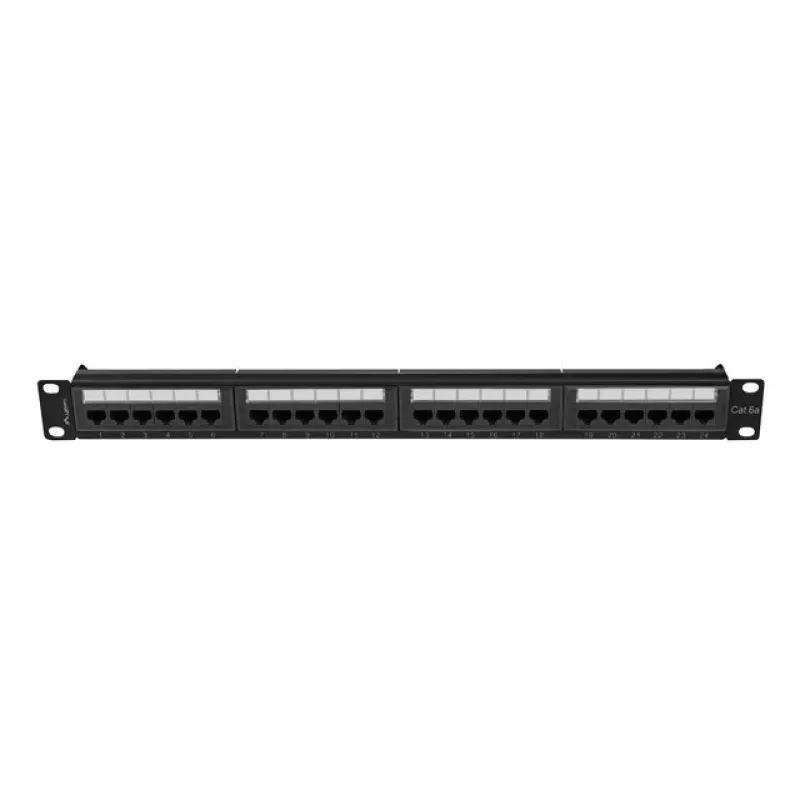 Plākstera panelis 1U LANBERG PPUA-1024-B, 24 porti, Cat6a, U/UTP, 1U statnes, dziļums 102 mm, metāls, melns