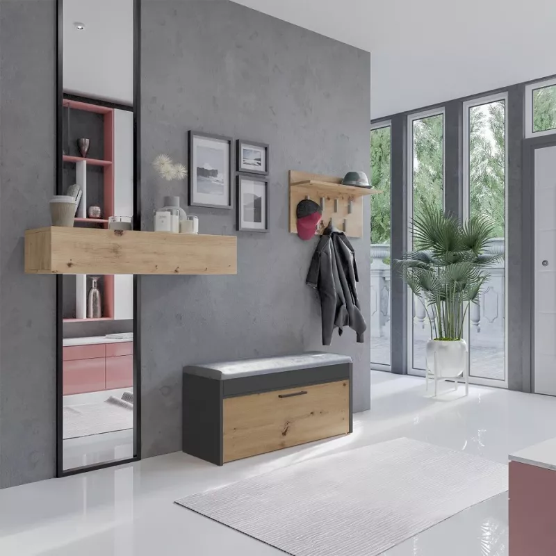 Slēgta apavu skapīša sistēma Top e Shop PARMA — antracīta un ozola, skaidu plātne, 1000×490×350 mm