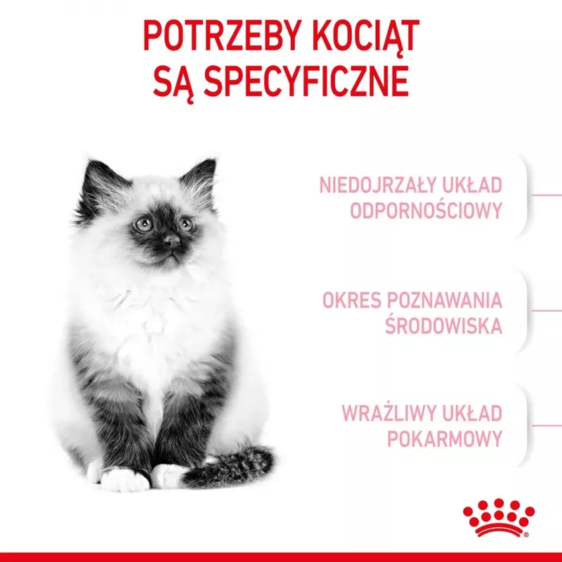 Royal Canin Kitten sausā kaķu barība 2 kg — mājputnu (vistas) formula, olbaltumvielas 36%, tauki 18%
