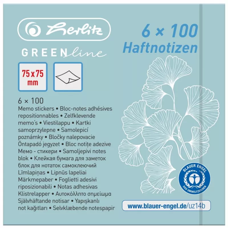 Piezīmju papīrs taisnstūra Herlitz 50033430 zils zaļš dzeltens