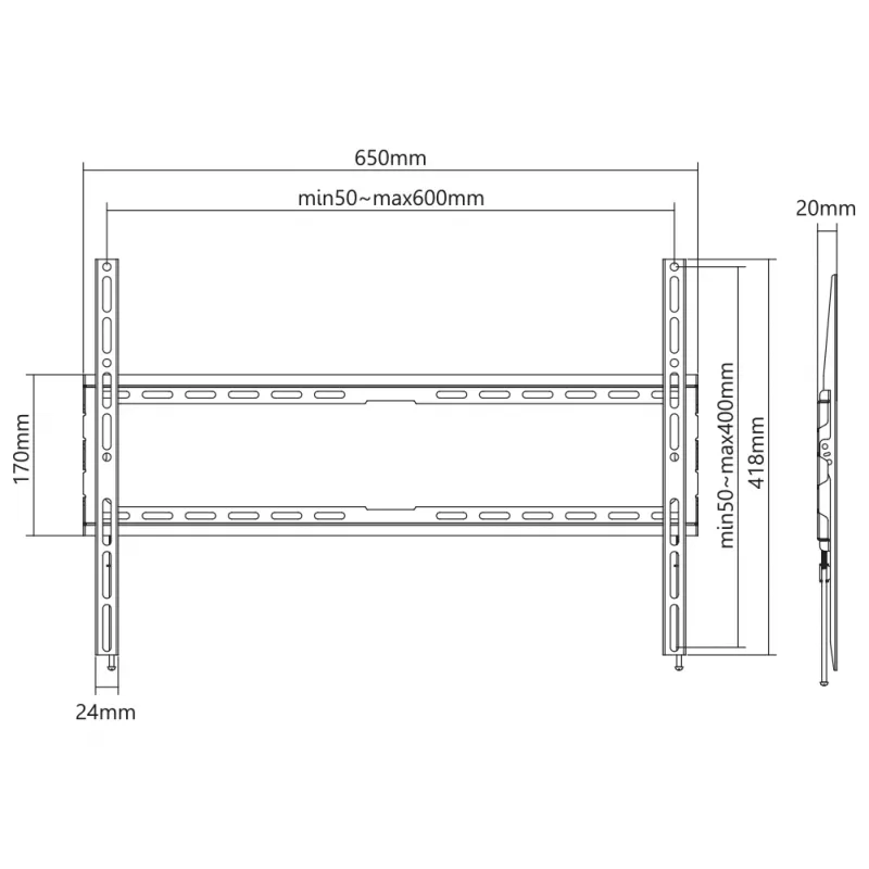 SBOX PLB-2264F-2 staba stiprinājuma kronšteins 37–80 cm, kravnesība 45 kg, VESA 600x400