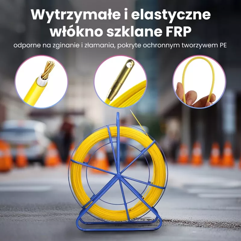 Extralink Rodder 3.8mm 75m | Kabeļu vilkšanas stiekls | Stikla šķiedras FRP, diametrs 3.8 mm, garums 75 m, dzeltens