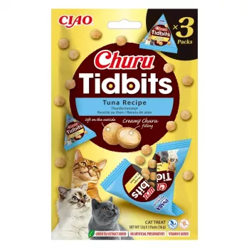 Mitrā kaķu kārba INABA Cat Churu Tidbits Tunča recepte — 3 x 12 g paciņas