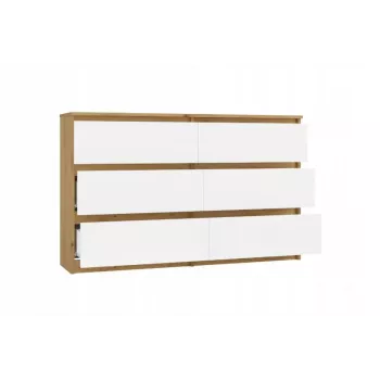 Kumode 6 atvilktnes 120 cm Top E Shop Malwa — amatnieku ozols / balta, skaidu plātne