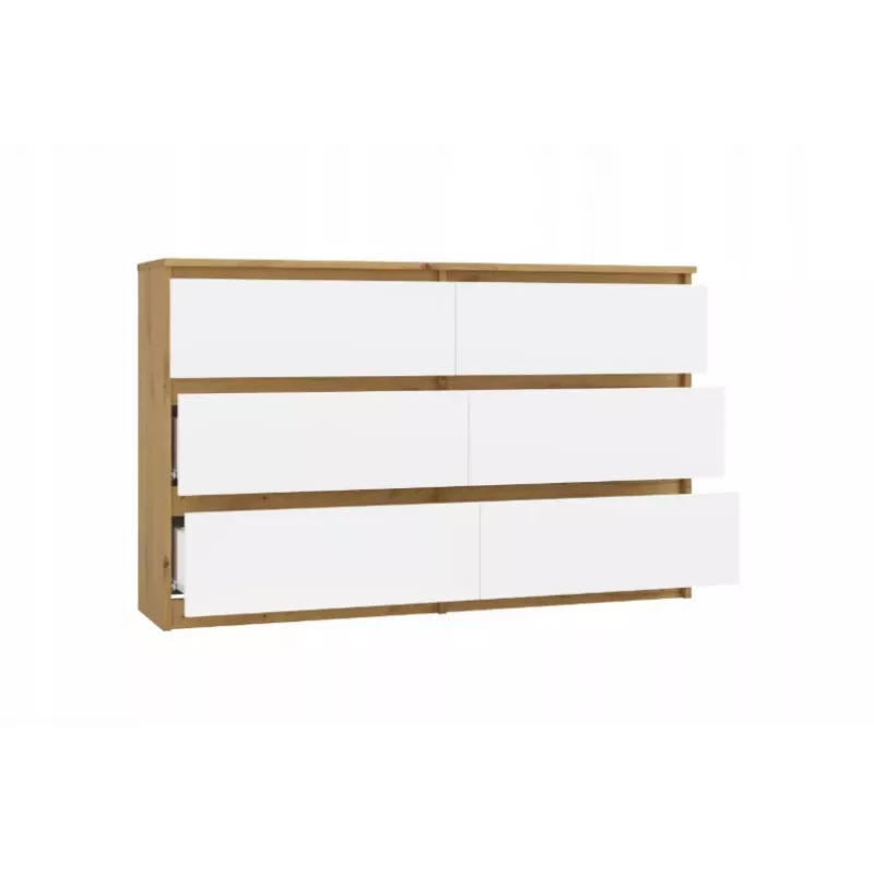 Kumode 6 atvilktnes 120 cm Top E Shop Malwa — amatnieku ozols / balta, skaidu plātne
