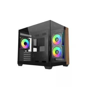 Datora korpuss Cooler Master Elite 481 Wood — divkameru mATX ar dabīga koka dizainu un diviem rūdīta stikla paneļiem