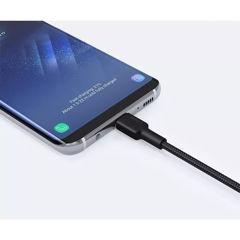 USB A uz USB-C kabelis AUKEY CB-CD30 0,9 m — melns, pīts, USB PD 3.0, 0,48 Gbit/s