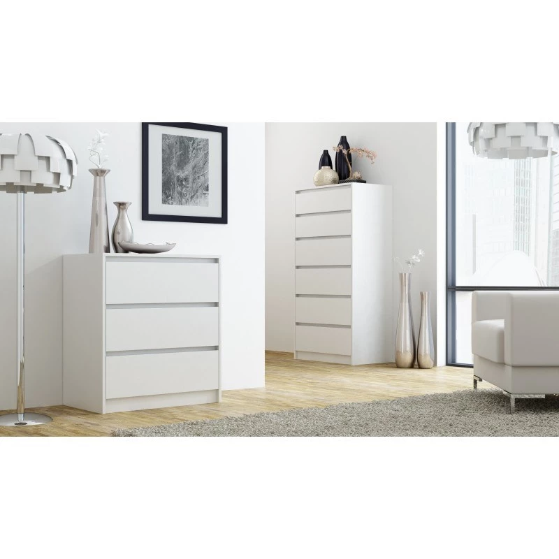 Kumode top e shop K3 BIEL, 3 atvilktnes, balta, skaidu plāksne, 700×430×780 mm