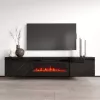 TV skapītis cama meble LUXE 301126 ar iebūvētu elektrisko kamīnu, 182,6×34,5×37,5 cm, melns spīdīgs
