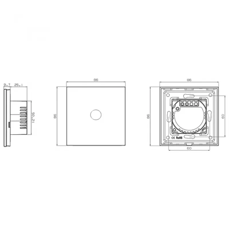 Pieskāriena slēdzis Spring One Way Glass Melns — modelis 0