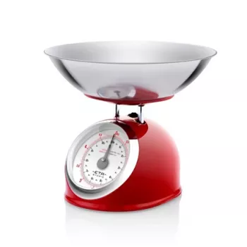Mehāniskie virtuves svari ETA ETA577790030 — 5 kg ietilpība, 25 g precizitāte, nerūsējošā tērauda virsma, balts korpuss