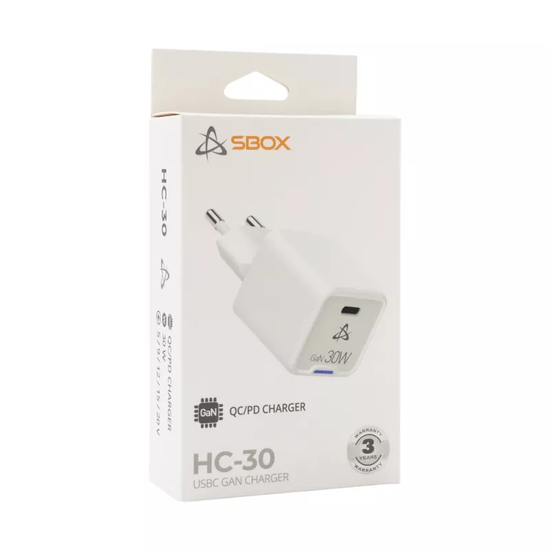 SBOX Home Charger HC-30 30W GaN USB Type-C ātrais lādētājs