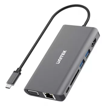 UNITEK uHUB O8+ Vadu USB 3.2 Gen 1 Type-C pelēks 100W Power Delivery