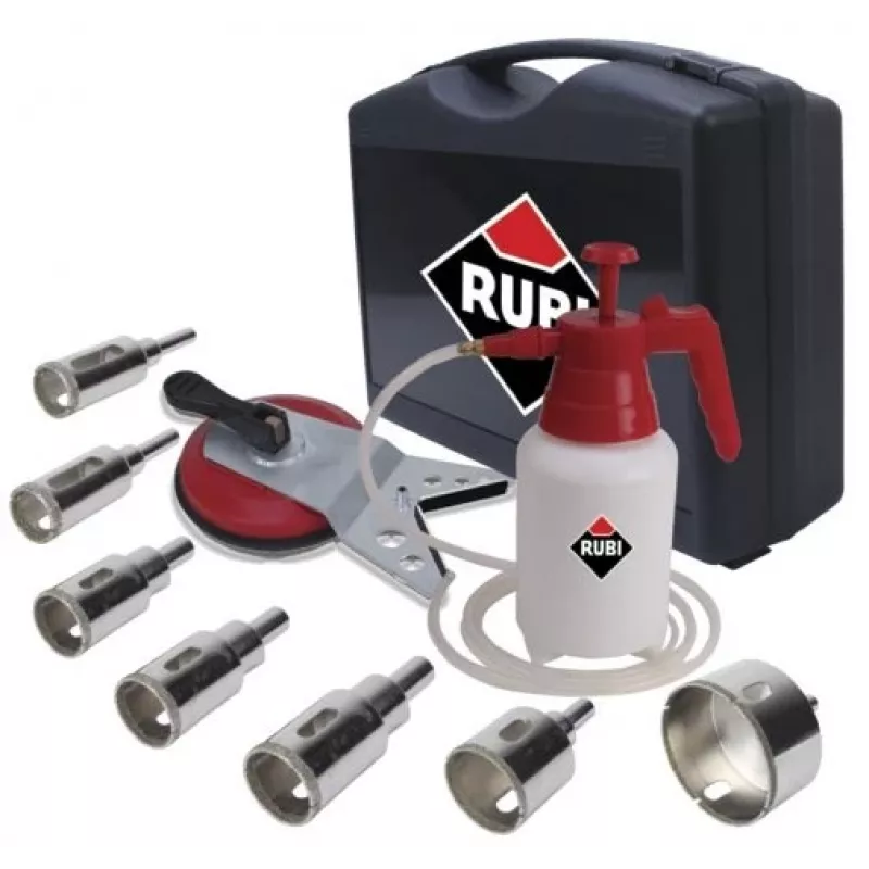 Urbju komplekts RUBI Easy Gres Plus Kit — 7 gab. dimanta urbji, 27 mm garums, porcelānam, ar pārnēsāšanas somiņu