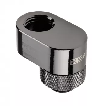 XSPC Rotary 14mm Offset G1/4 Fitting, Chrome Melns - leņķots rotējošs savienotājs ūdens dzesēšanai