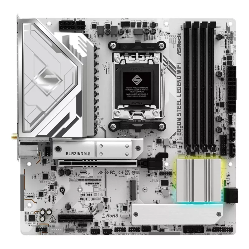 Mātesplate ASRock B850M Steel Legend WiFi — AMD B850, Socket AM5, microATX, DDR5, 4 DIMM, Wi‑Fi 7, 2.5Gb LAN