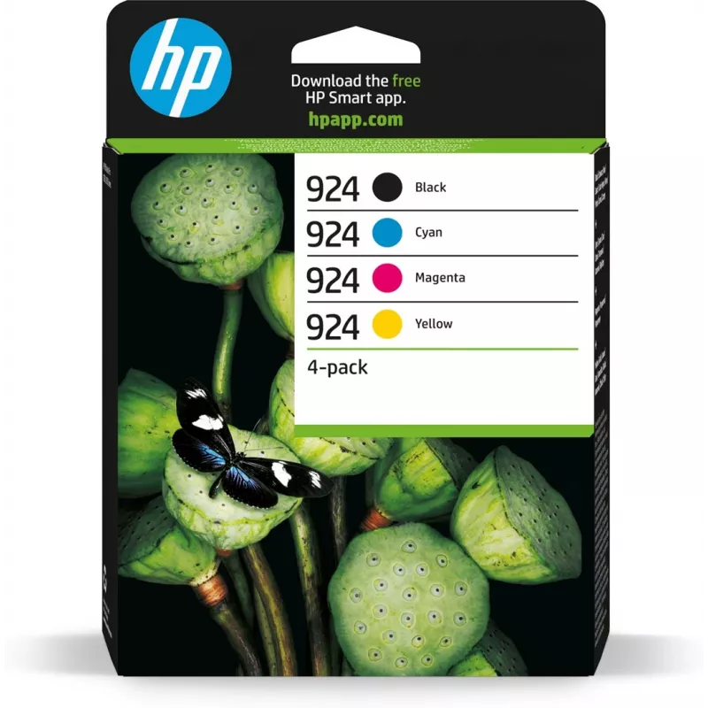 HP 924 CMYK oriģinālo tintes kasetņu 4 iepakojums, melna, ciāna, fuksīna, dzeltena, 4 gab., 500 lapas, 400 lapas