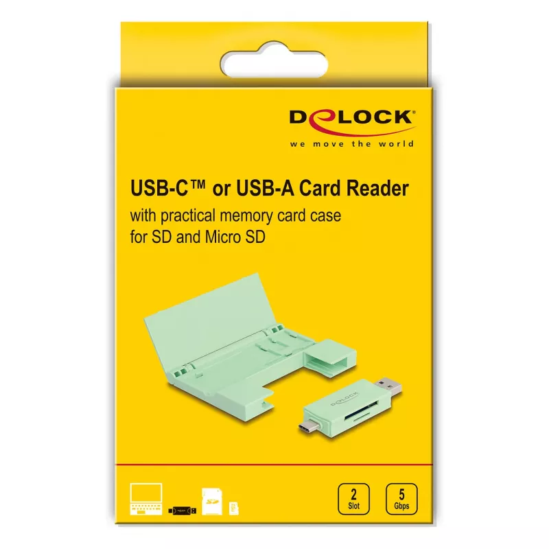 Karšu lasītājs DeLOCK 91015 USB 3.2 Gen 1 Type-A/Type-C piparmētru krāsā