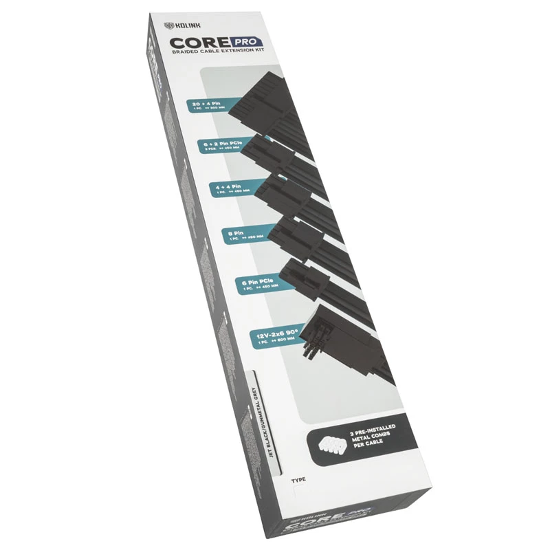Kabeļa pagarināšanas komplekts Kolink Core Pro 12V 2x6-pin Type 1 – Jet Melns/Gunmetal
